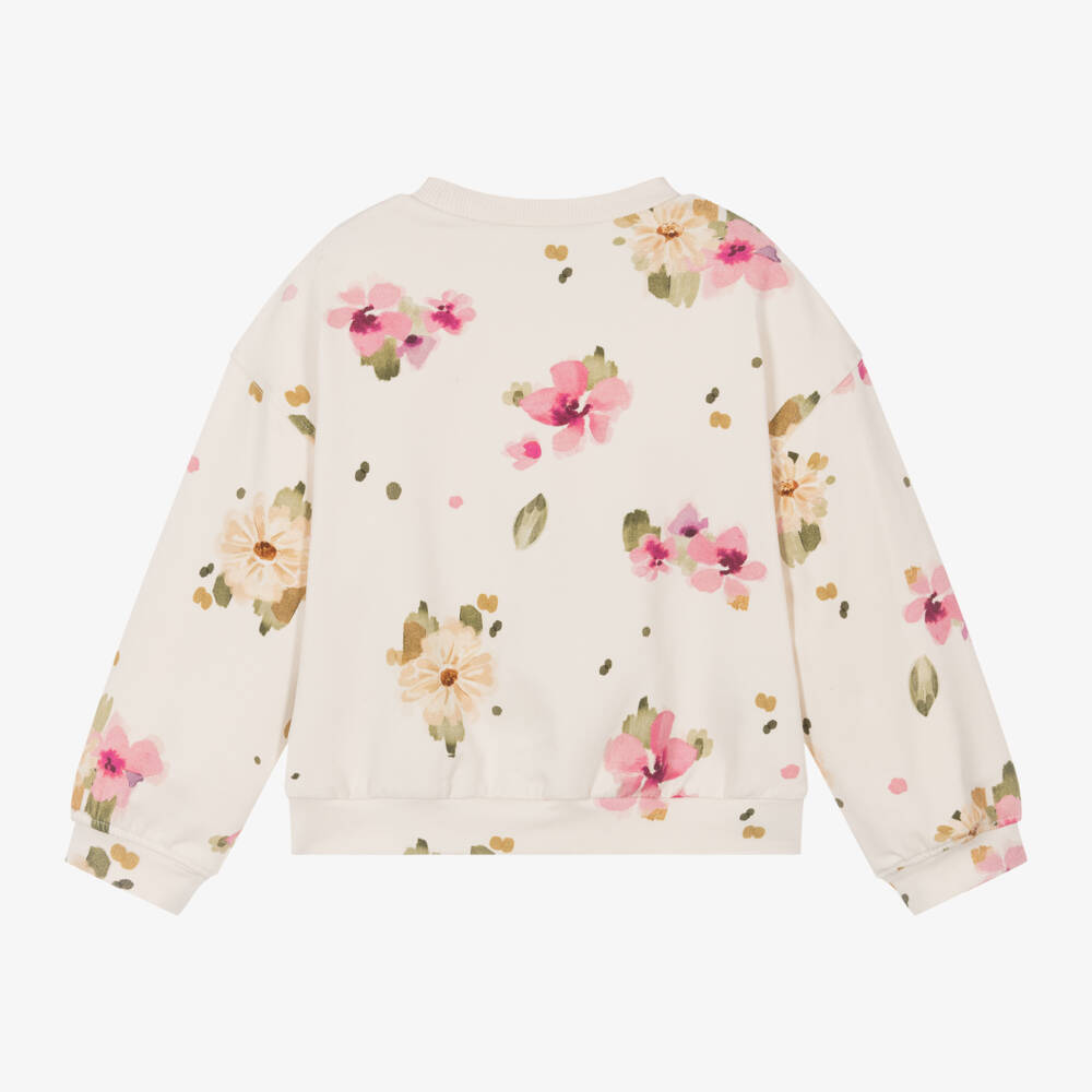 Mayoral-سويتشيرت بطبعة ورود قطن لون عاجي وزهري للبنات | Childrensalon Outlet