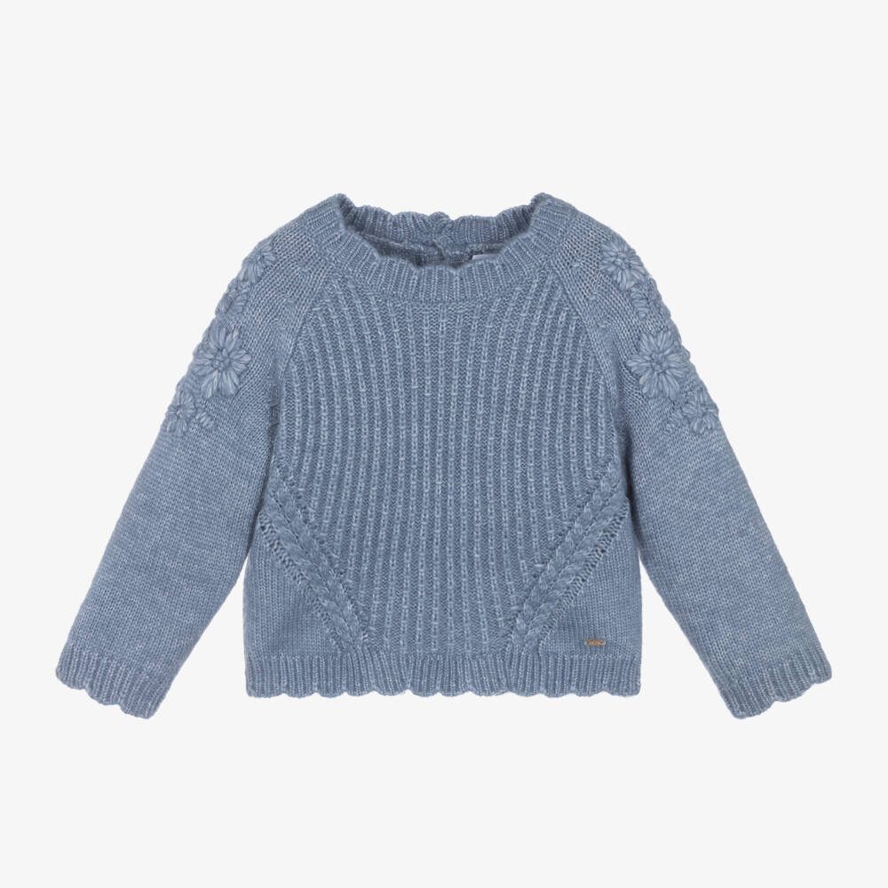 Mayoral-Girls Floral Knit Blue Jumper | Childrensalon Outlet