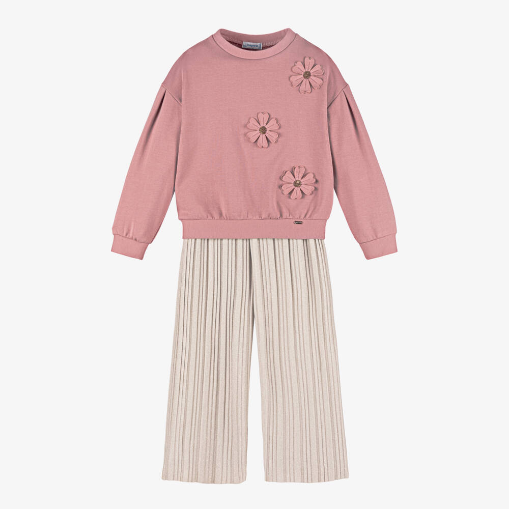 Mayoral-Girls Floral Pink Trouser Ensemble | Childrensalon Outlet