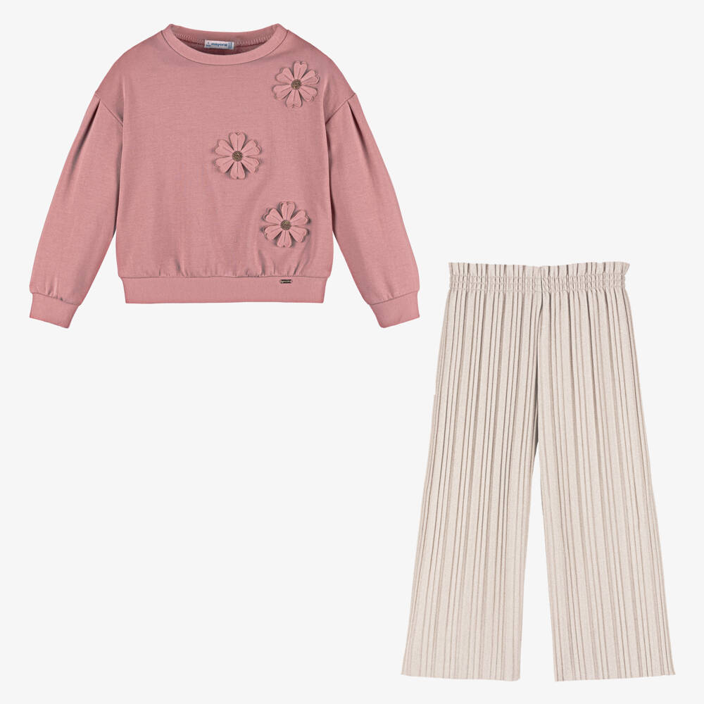 Mayoral-Girls Floral Pink Trouser Ensemble | Childrensalon Outlet