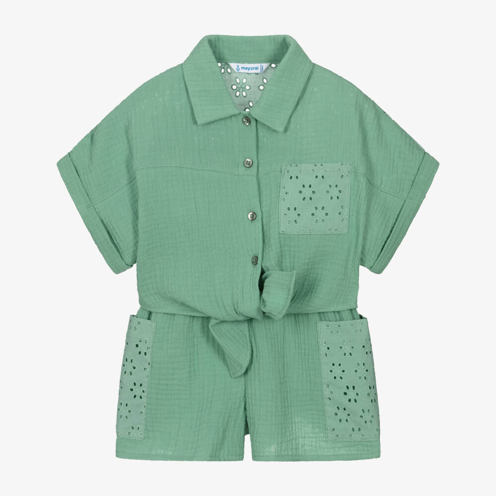 Mayoral-Girls Fresh Green Cotton Ensemble | Childrensalon Outlet