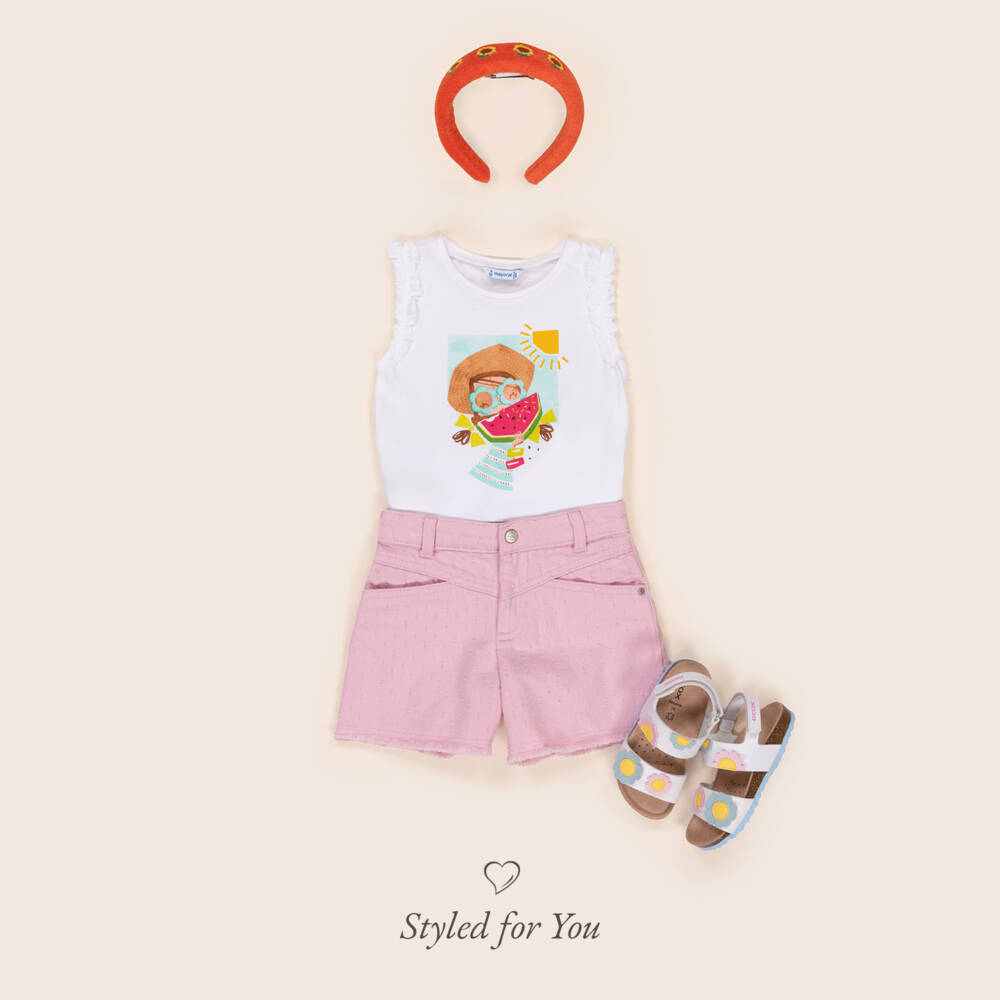 Mayoral-Girls Frilly White Graphic Tee | Childrensalon Outlet
