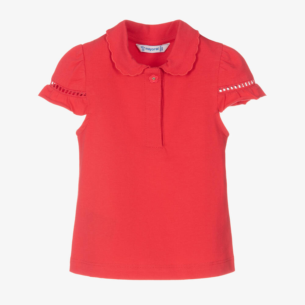 Mayoral - Girls Fuchsia Pink Cotton Polo Shirt | Childrensalon