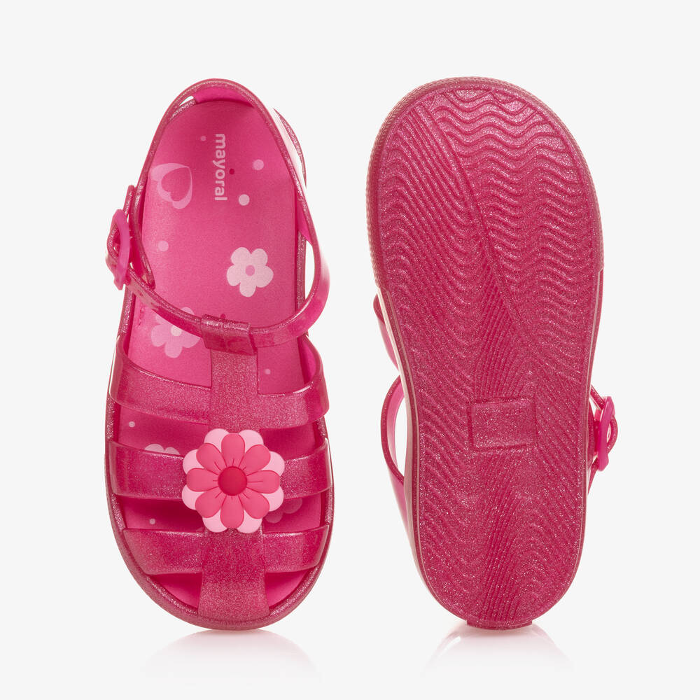 Mayoral-Girls Fuchsia Pink Flower Jelly Shoes | Childrensalon Outlet