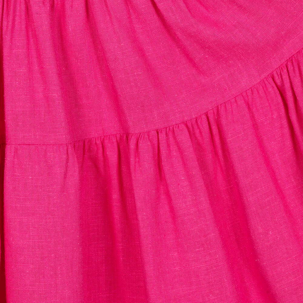 Mayoral-فستان كتان وفيسكوز بطبقات لون زهري فيوشيا | Childrensalon Outlet