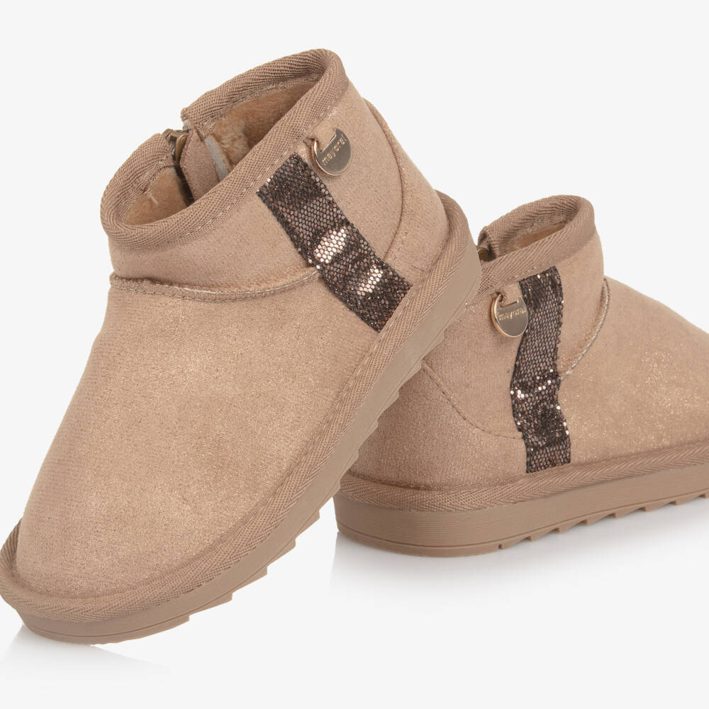 Mayoral-Girls Glittery Beige Faux Suede Boots | Childrensalon Outlet