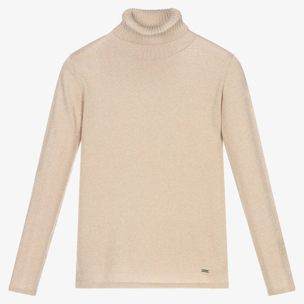 Mayoral - Girls Glittery Beige Polo Neck | Childrensalon