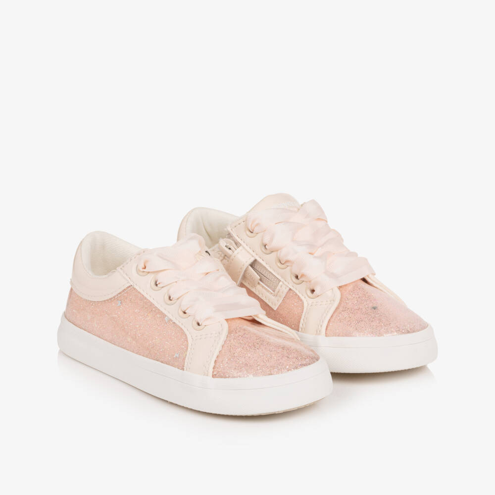 Mayoral-Girls Glittery Pink Lace Trainers | Childrensalon Outlet