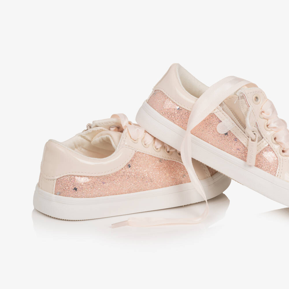 Mayoral-Girls Glittery Pink Lace Trainers | Childrensalon Outlet