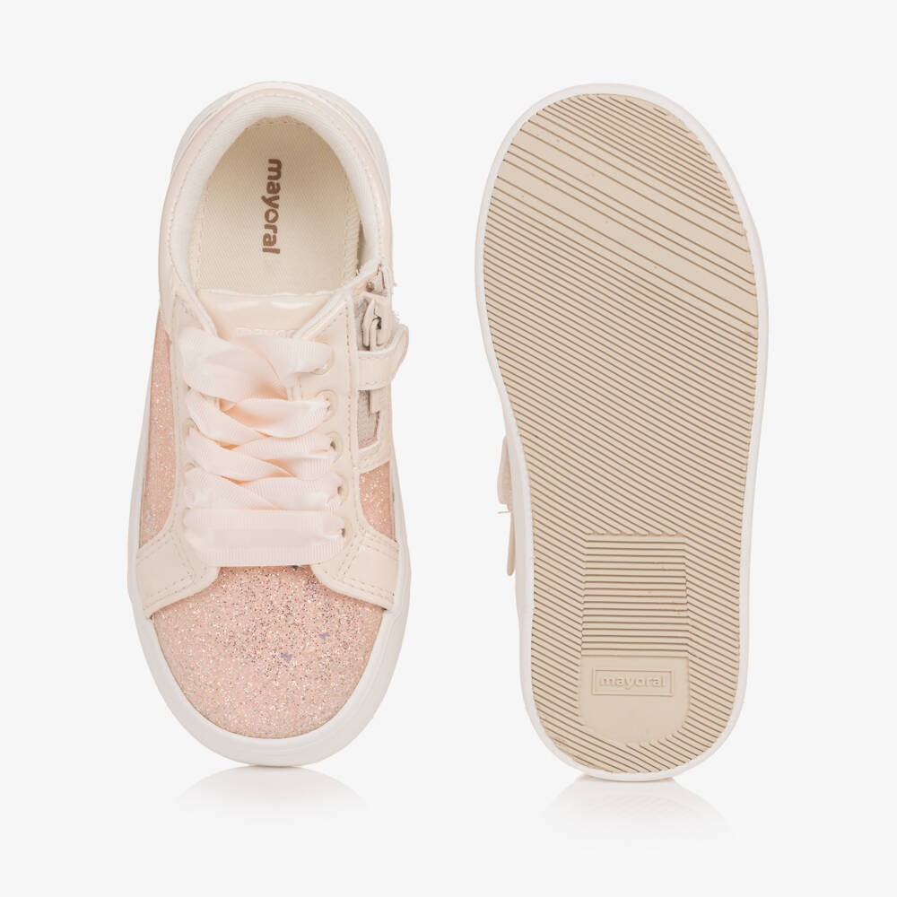 Mayoral-Girls Glittery Pink Lace Trainers | Childrensalon Outlet