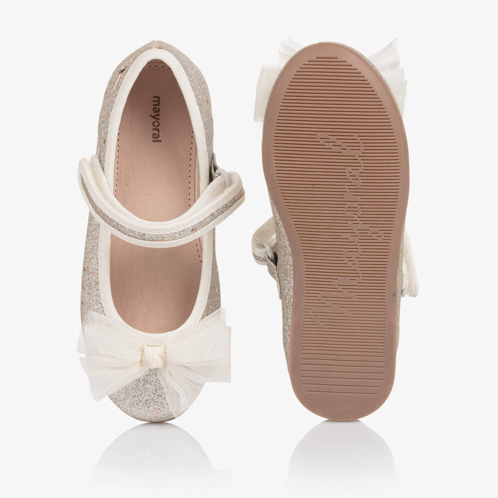Mayoral-Girls Glittery Silver Bar Shoes with Sequinned Stars | Childrensalon Outlet