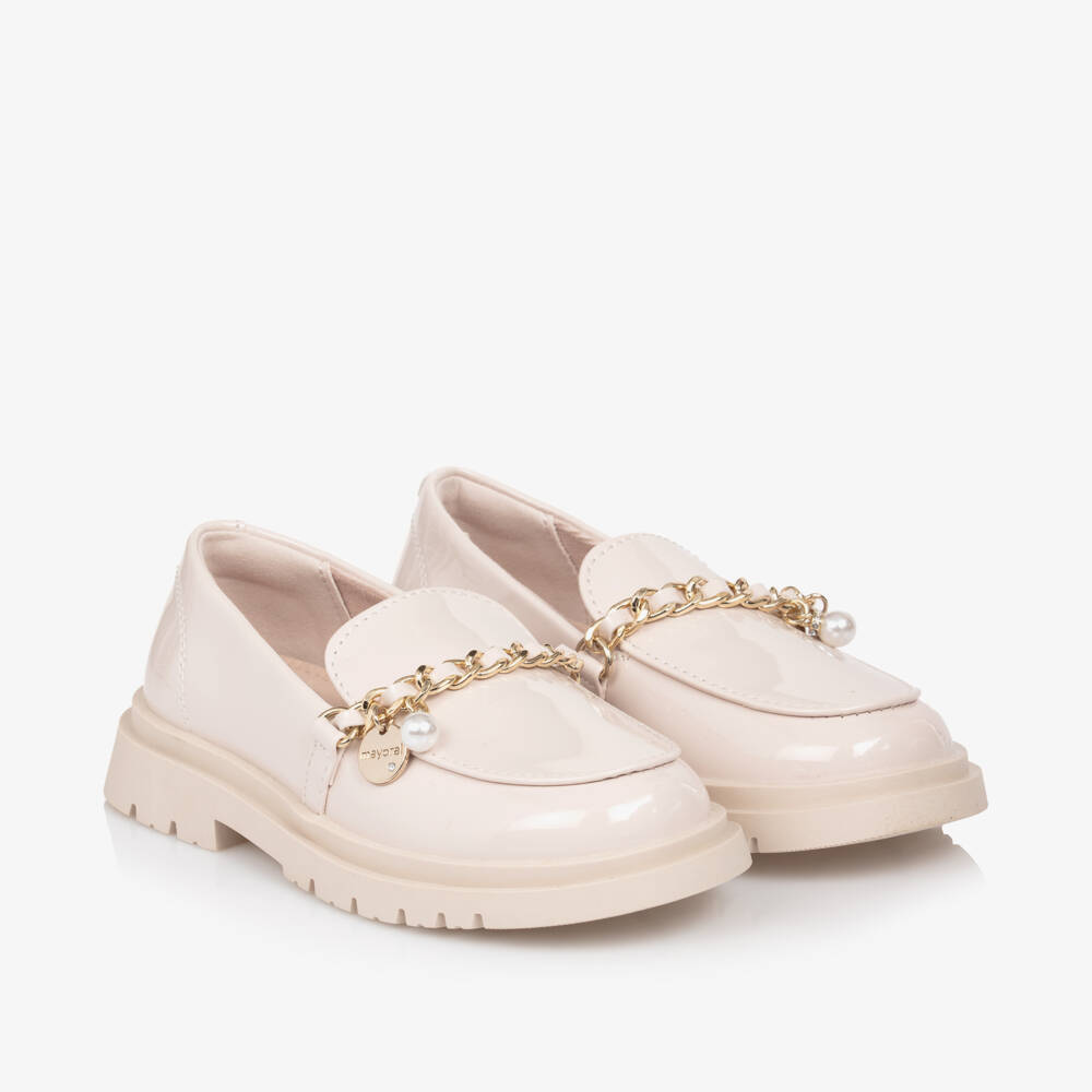 Mayoral-Girls Glossy Beige Faux Leather Loafers | Childrensalon Outlet
