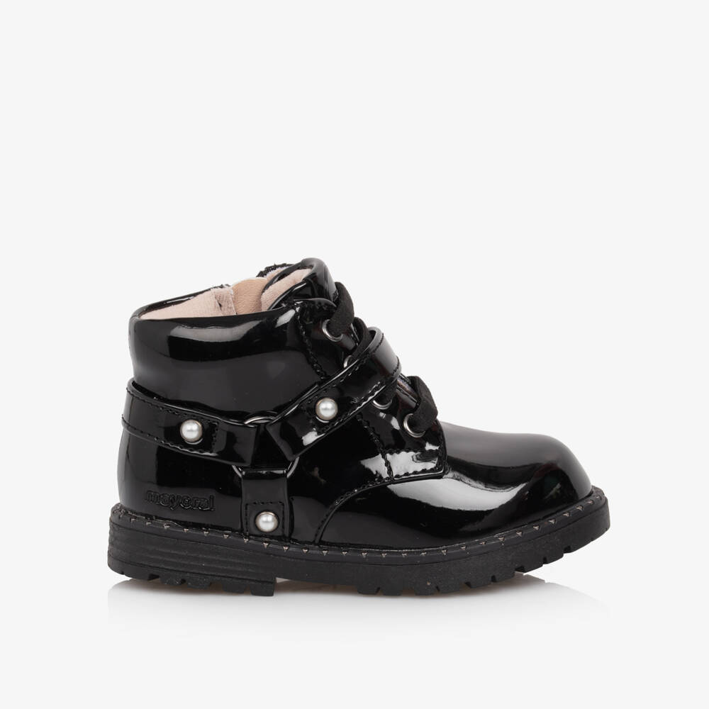 Mayoral-Girls Glossy Black Faux Leather Boots | Childrensalon Outlet