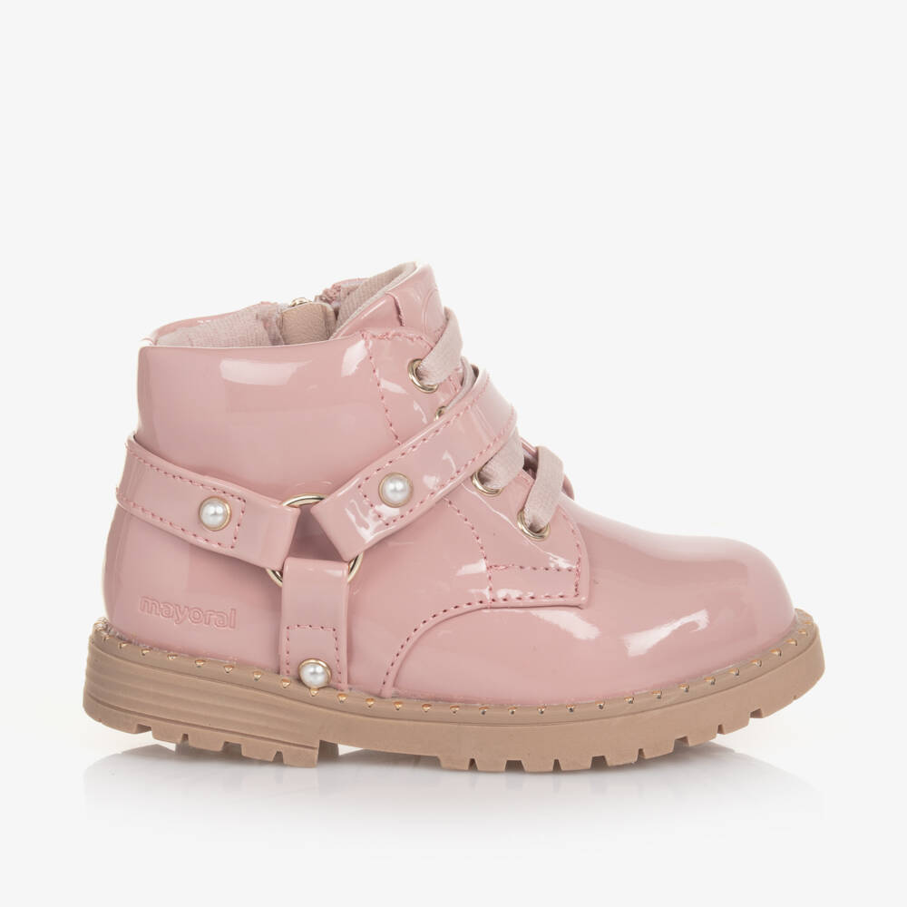 Mayoral-Girls Glossy Pink Faux Leather Boots | Childrensalon Outlet
