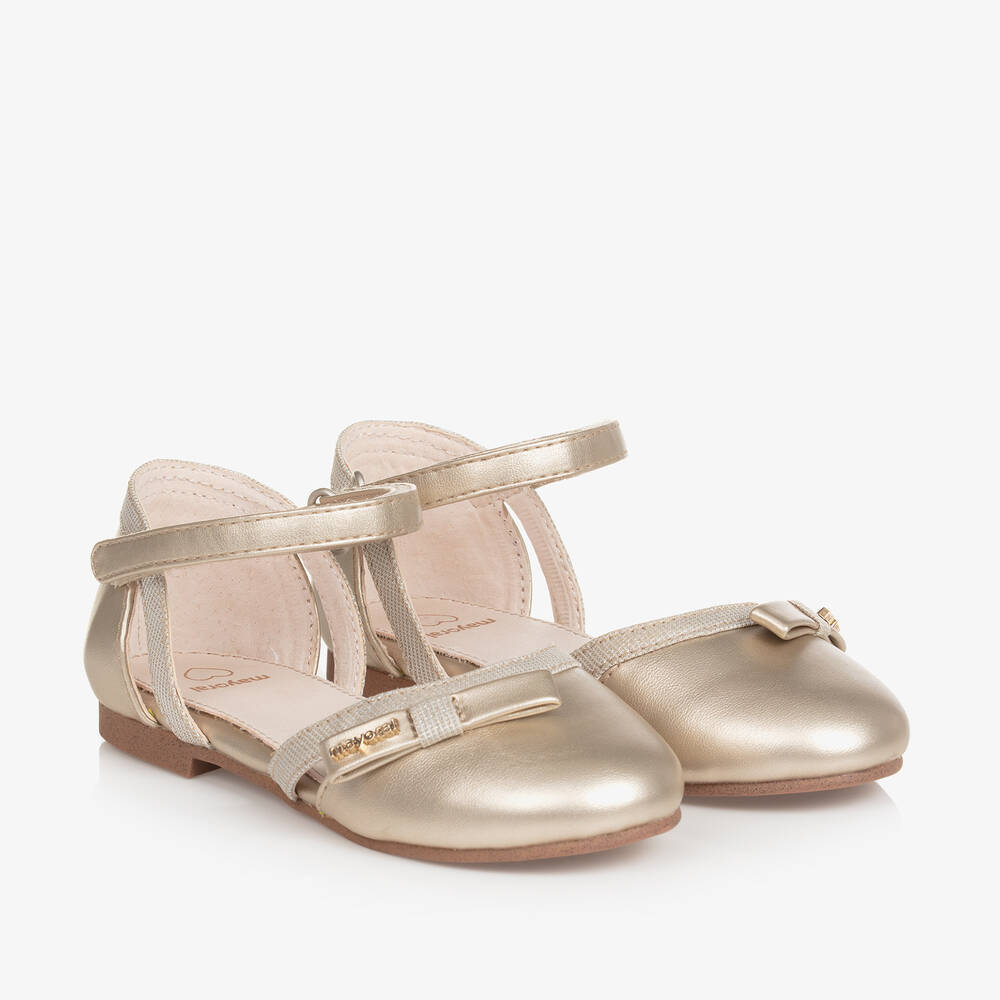 Mayoral-Girls Gold Bow Pumps | Childrensalon Outlet
