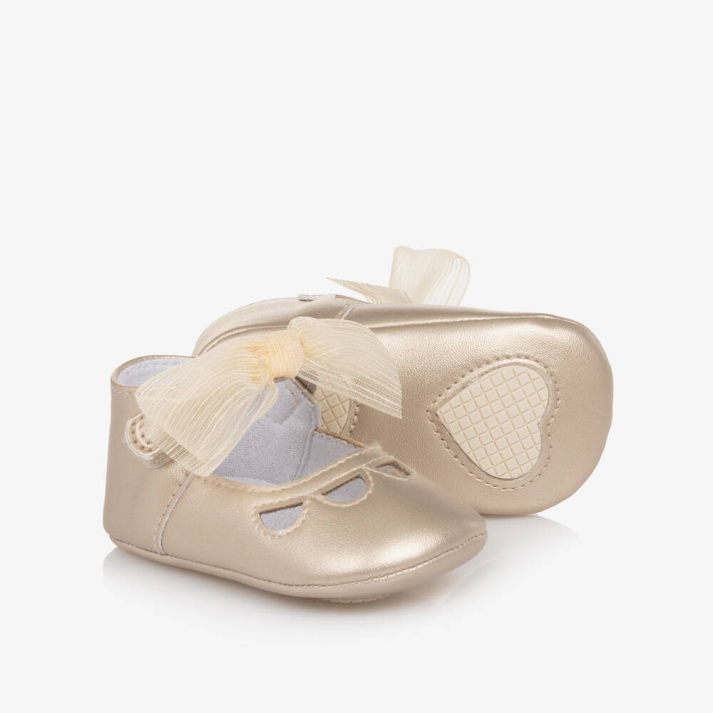 Mayoral Newborn-Girls Gold Bowed Chiffon Pre-Walkers | Childrensalon Outlet