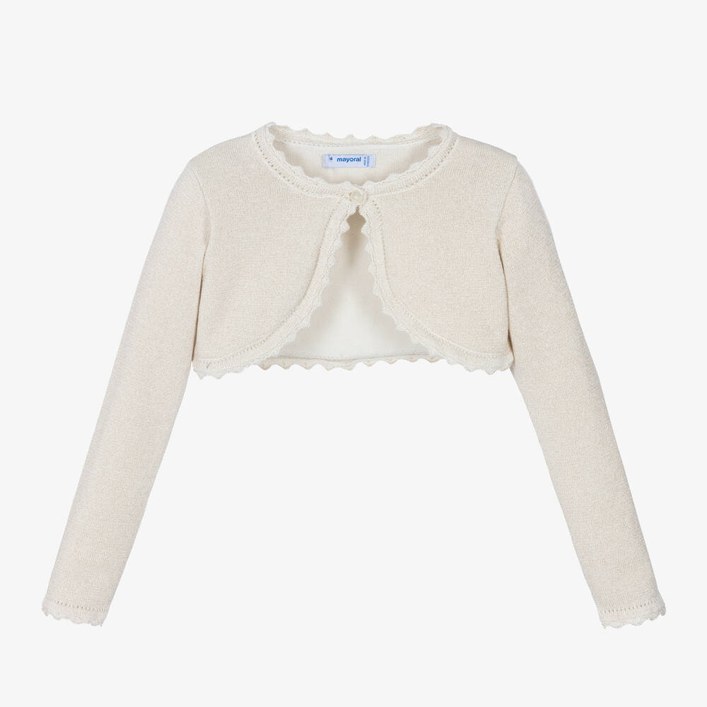 Mayoral-Girls Gold Cotton Bolero Cardigan | Childrensalon Outlet
