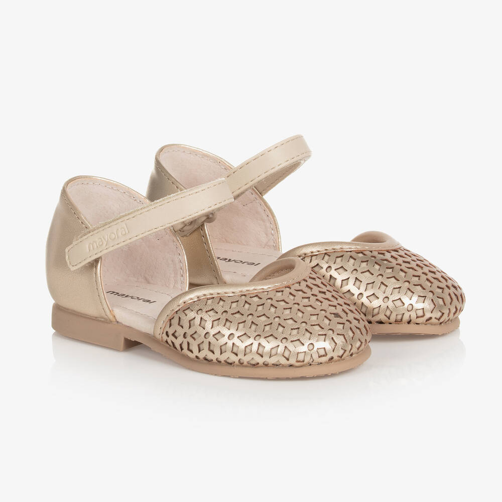 Mayoral - Girls Gold Cut-Out Pumps | Childrensalon