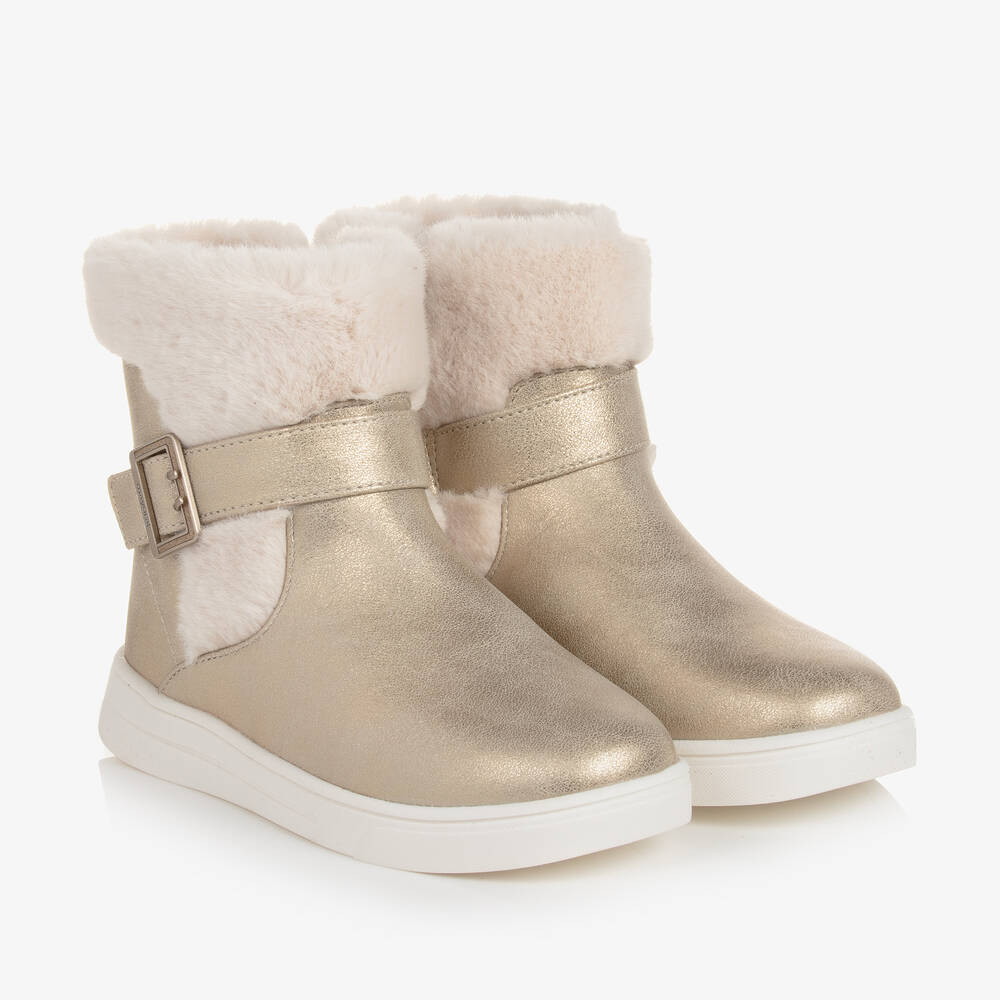 Mayoral - Girls Gold Faux Fur Boots | Childrensalon