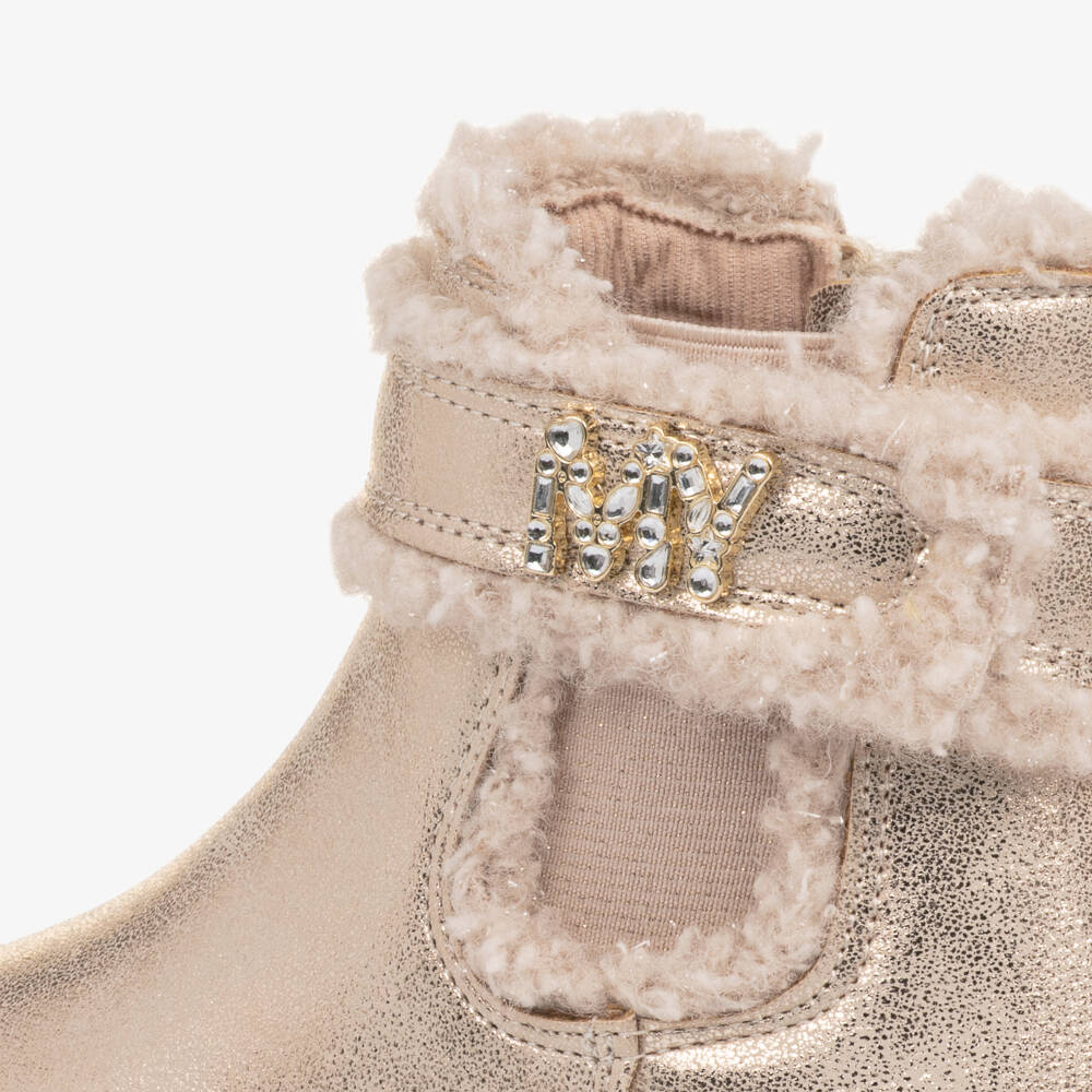 Mayoral-Girls Gold Faux Leather Ankle Boots with Diamanté Logo | Childrensalon Outlet