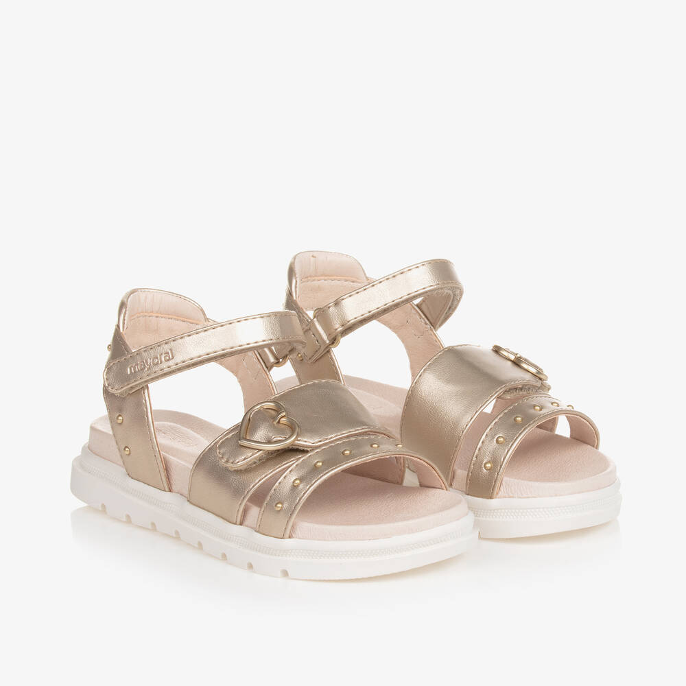 Girls Gold Faux Leather Studded Sandals