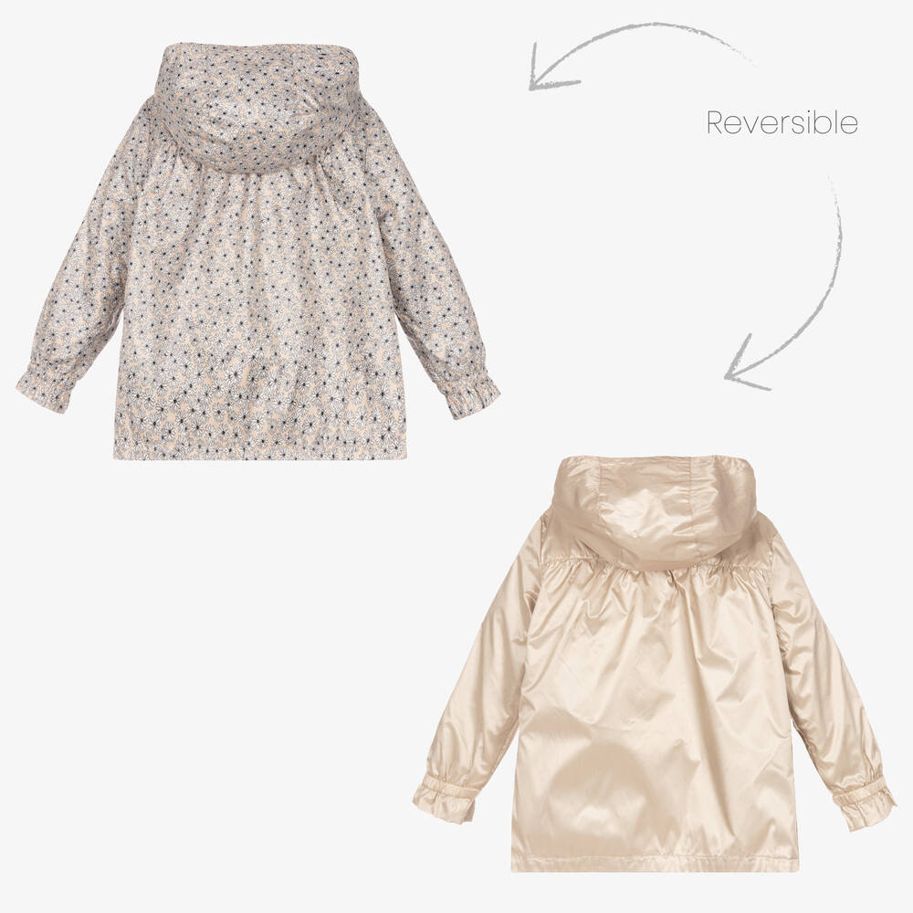 Mayoral-جاكيت بوجهين لون ذهبي وبيج بطبعة ورود للبنات | Childrensalon Outlet