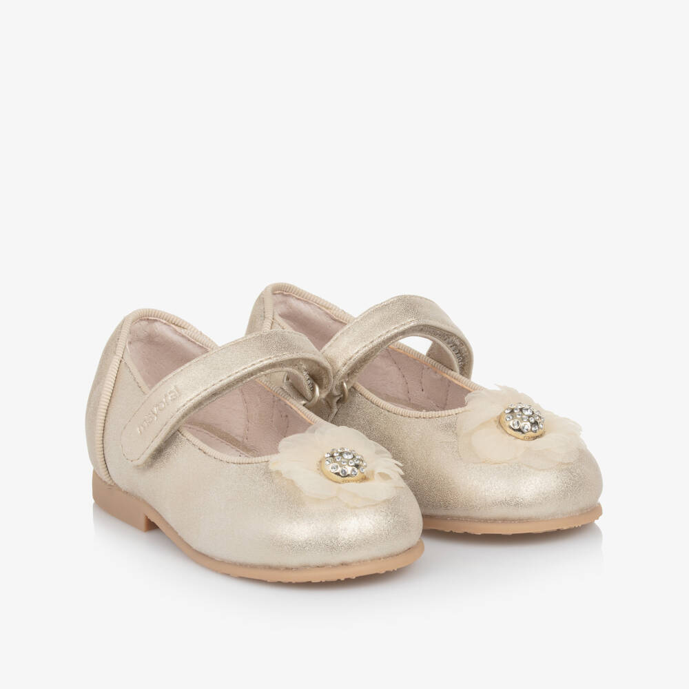 Mayoral-Girls' Gold Flower-Adorned Pumps | Childrensalon Outlet
