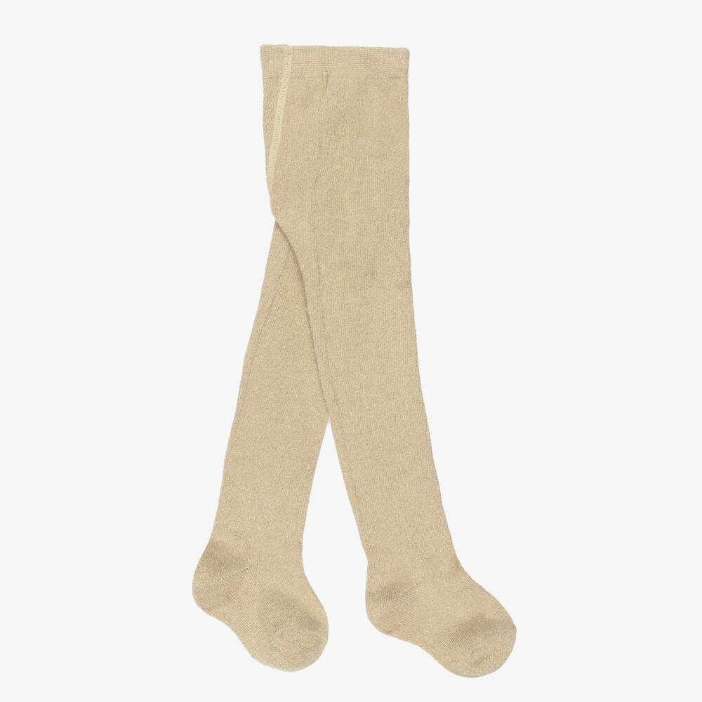 Mayoral-Girls Gold Glitter Cotton Knit Tights | Childrensalon Outlet