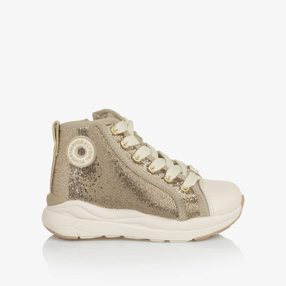 Mayoral-Girls Gold Glitter High Top Trainers | Childrensalon Outlet