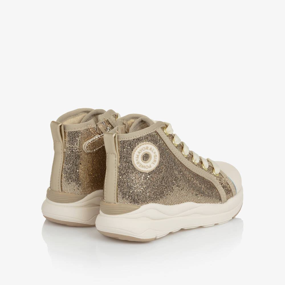 Mayoral-Girls Gold Glitter High Top Trainers | Childrensalon Outlet