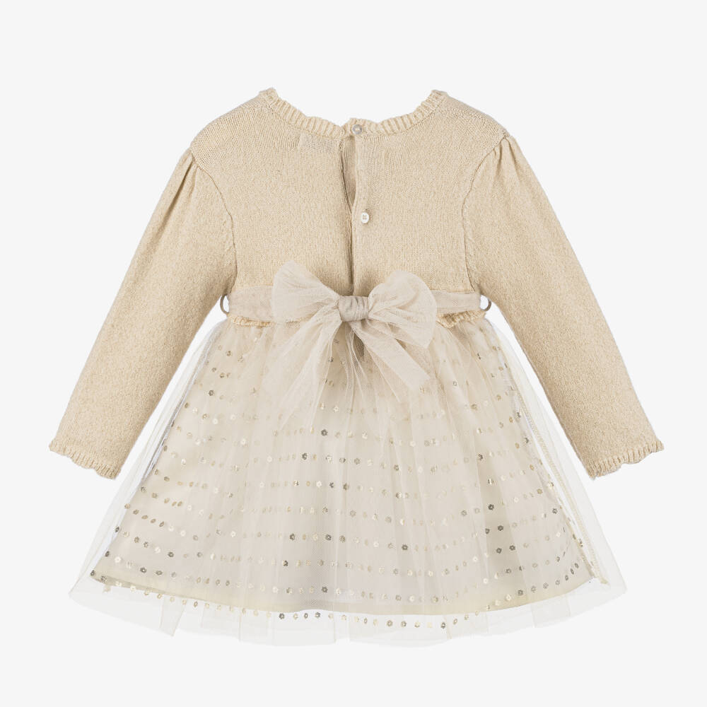 Mayoral-Girls Gold Knit and Tulle Dress | Childrensalon Outlet