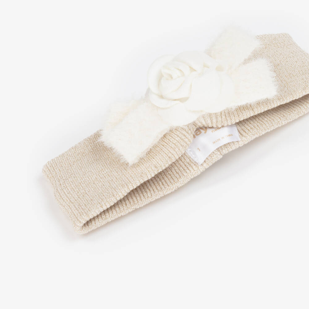 Mayoral Newborn-Girls Gold Knit Bow Headband | Childrensalon Outlet