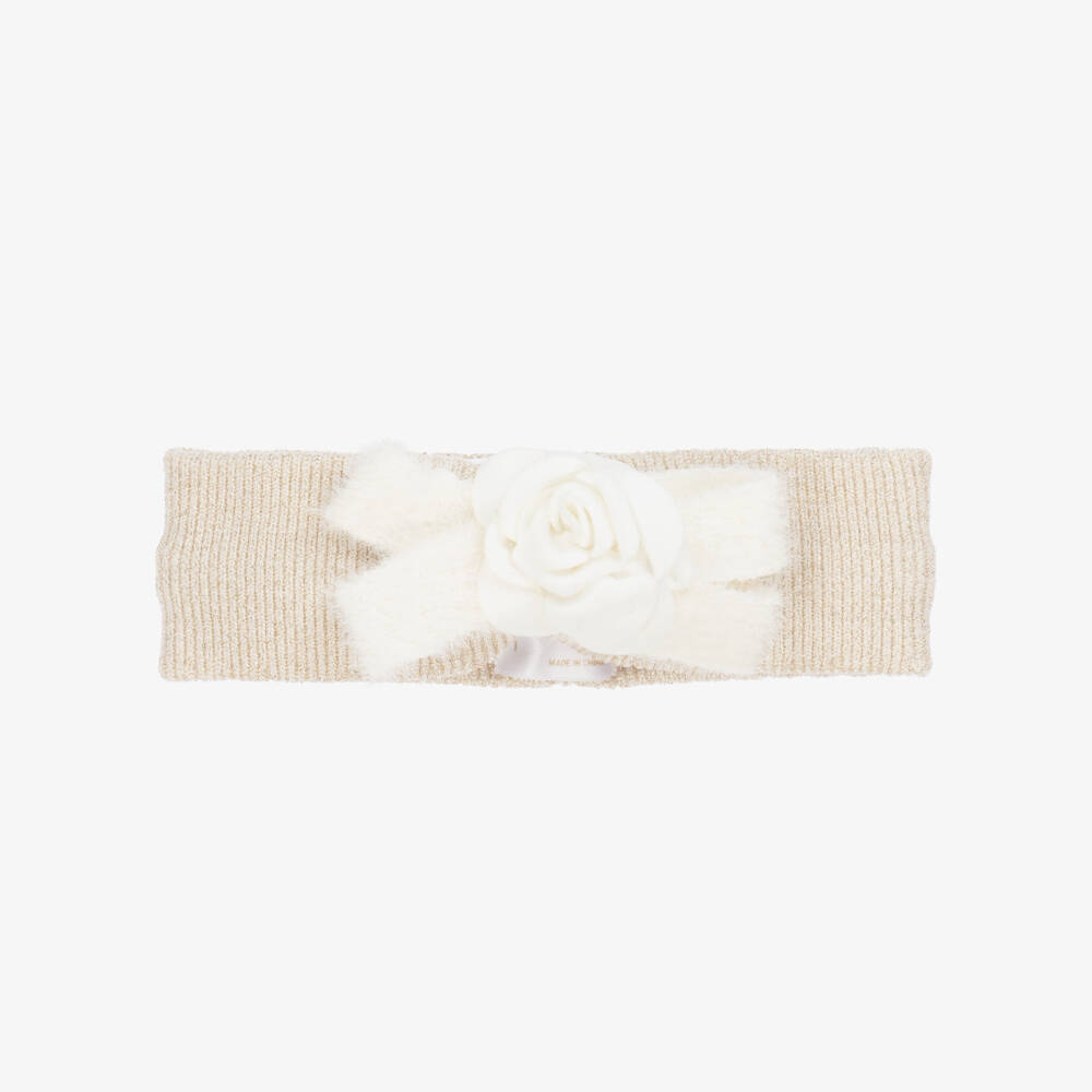 Mayoral Newborn-Girls Gold Knit Bow Headband | Childrensalon Outlet