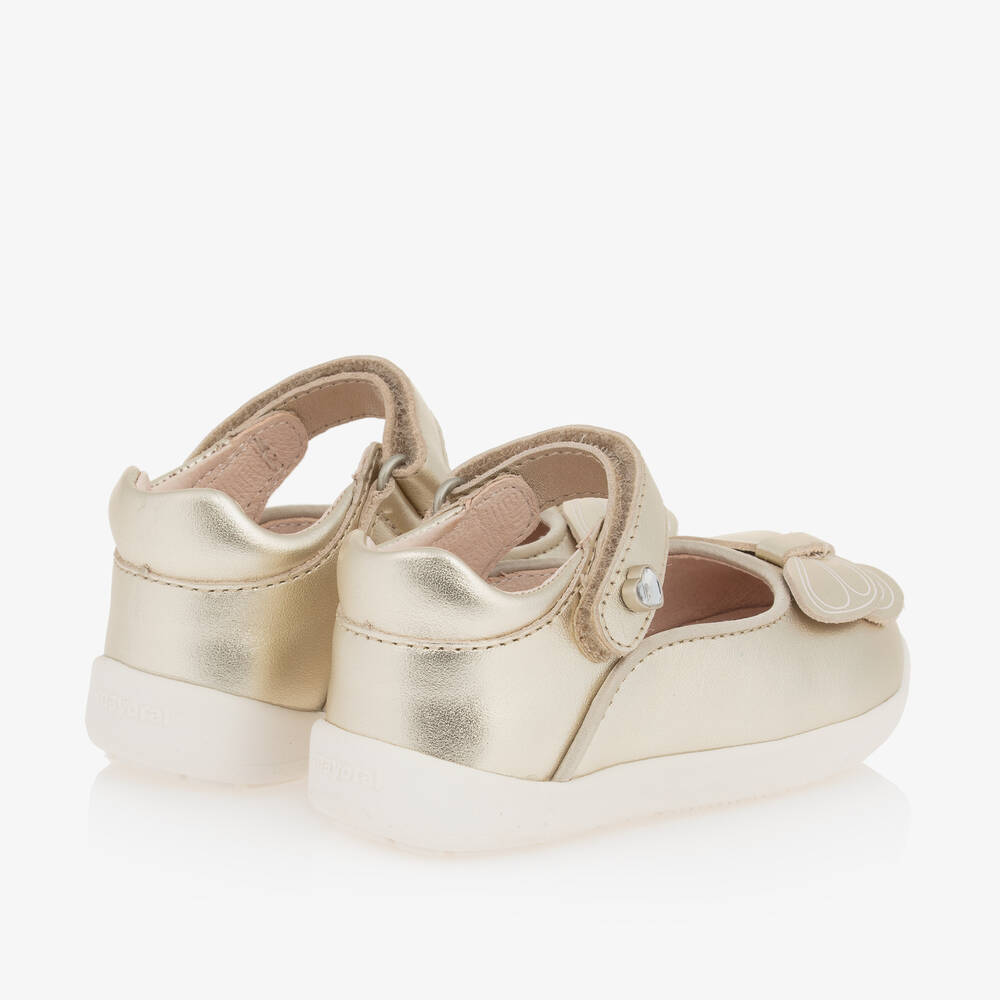 Mayoral-Girls Gold Leather First Walker Shoes | Childrensalon Outlet