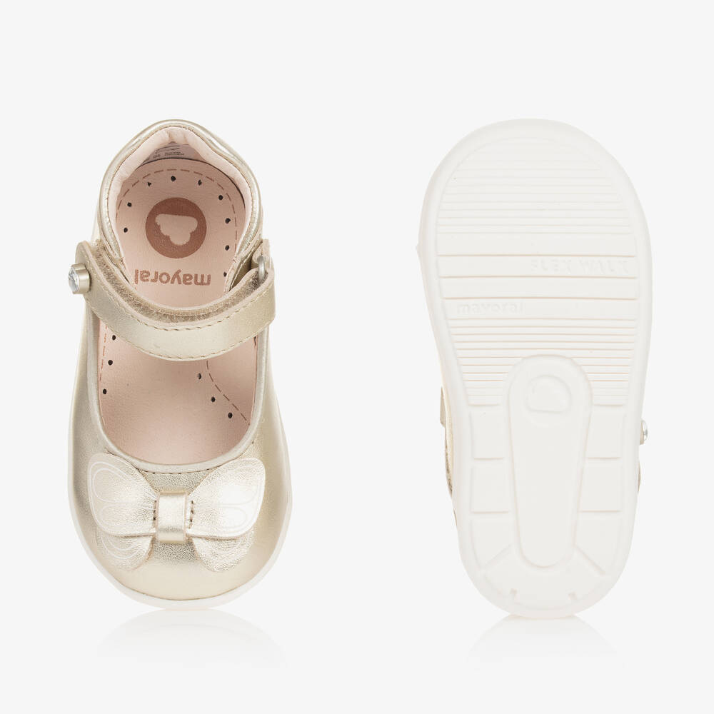Mayoral-Girls Gold Leather First Walker Shoes | Childrensalon Outlet