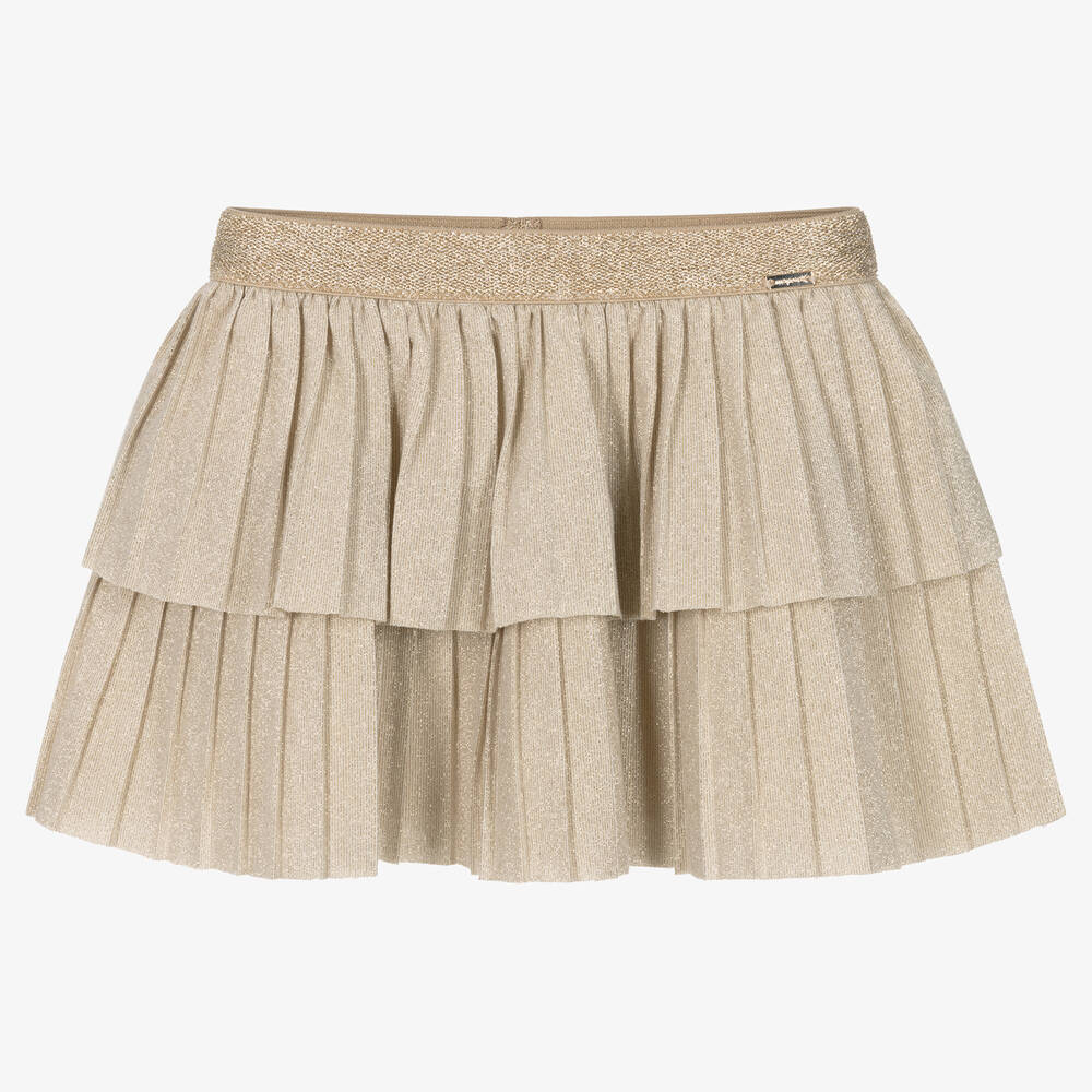 Mayoral - Золотистая плиссированная юбка с блестками | Childrensalon