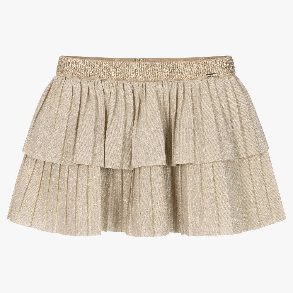 Mayoral-Girls Gold Pleated Glitter Skirt | Childrensalon Outlet