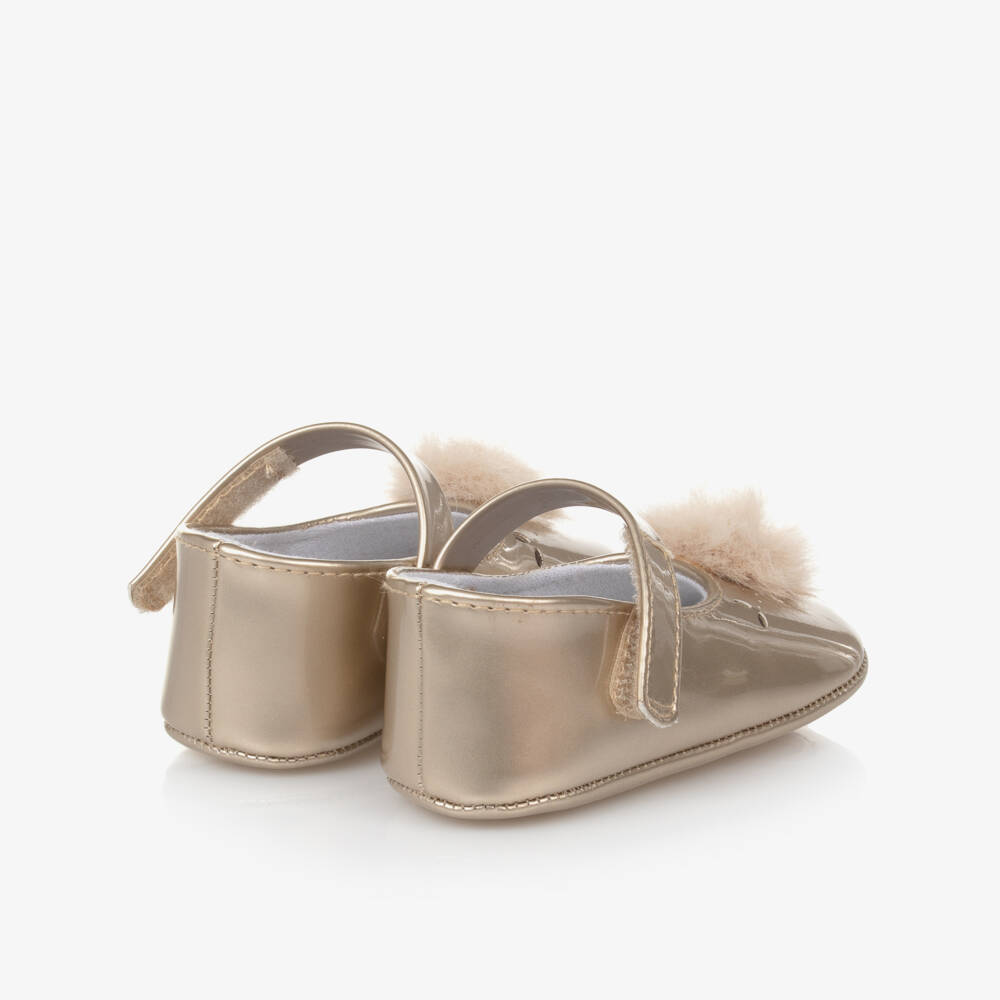 Mayoral Newborn-Girls Gold Pom-Pom Walker Shoes | Childrensalon Outlet