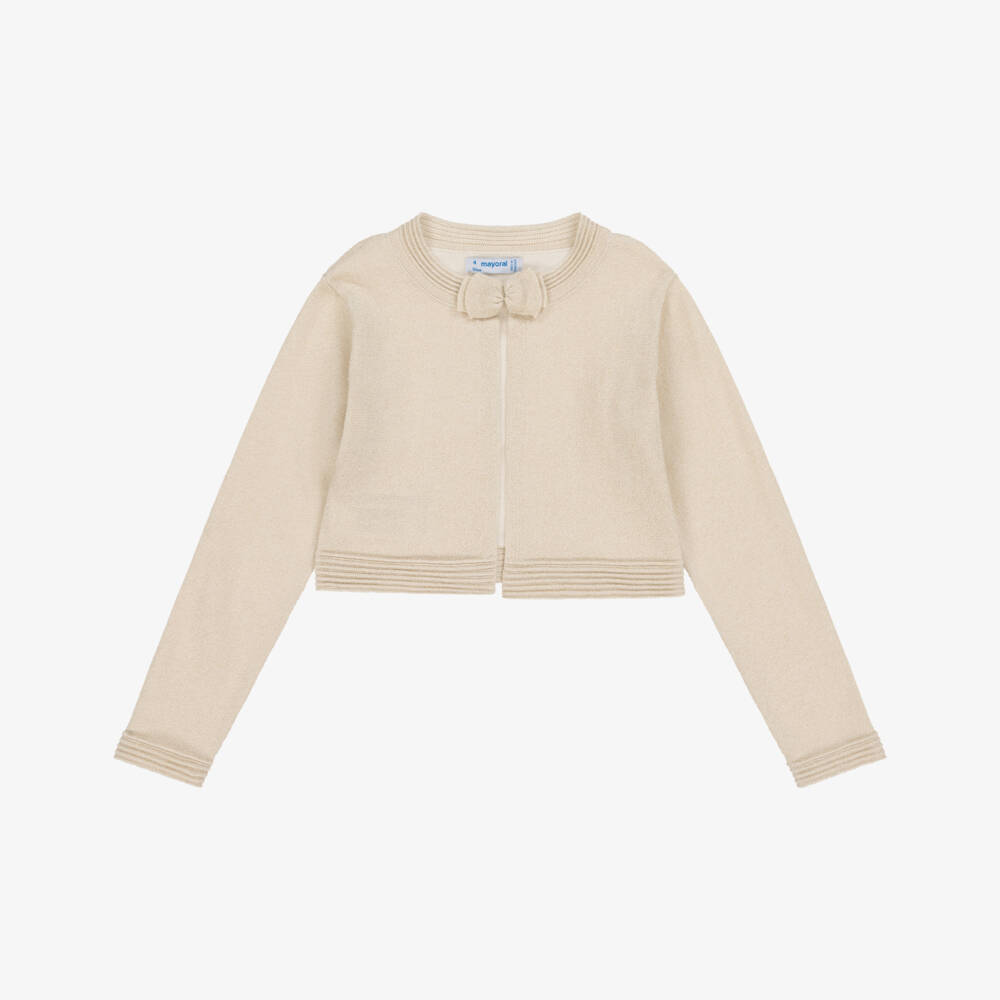 Mayoral-Girls Gold Shimmer Knit Cardigan | Childrensalon Outlet
