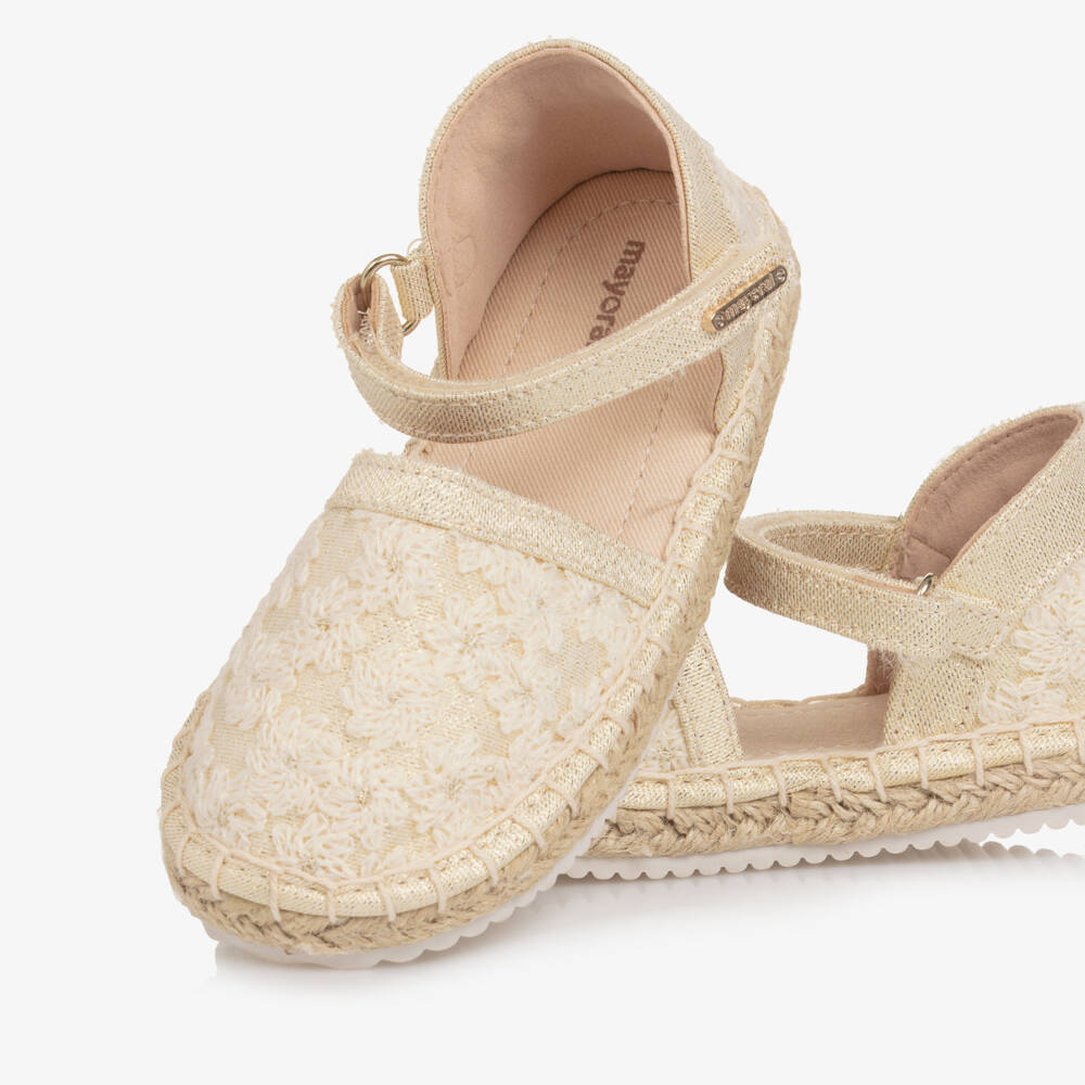 Mayoral-Girls Golden Floral Lace Espadrilles | Childrensalon Outlet
