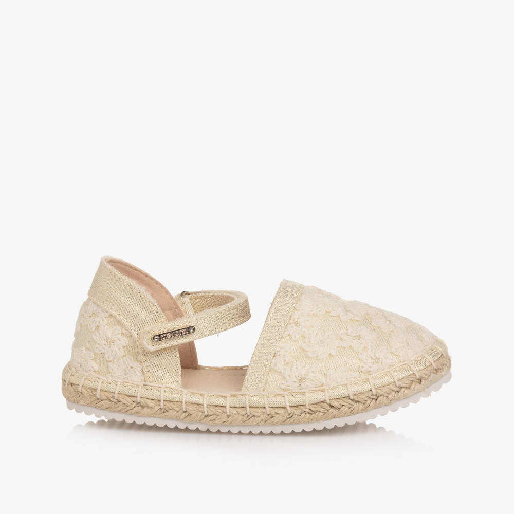 Mayoral-Girls Golden Floral Lace Espadrilles | Childrensalon Outlet