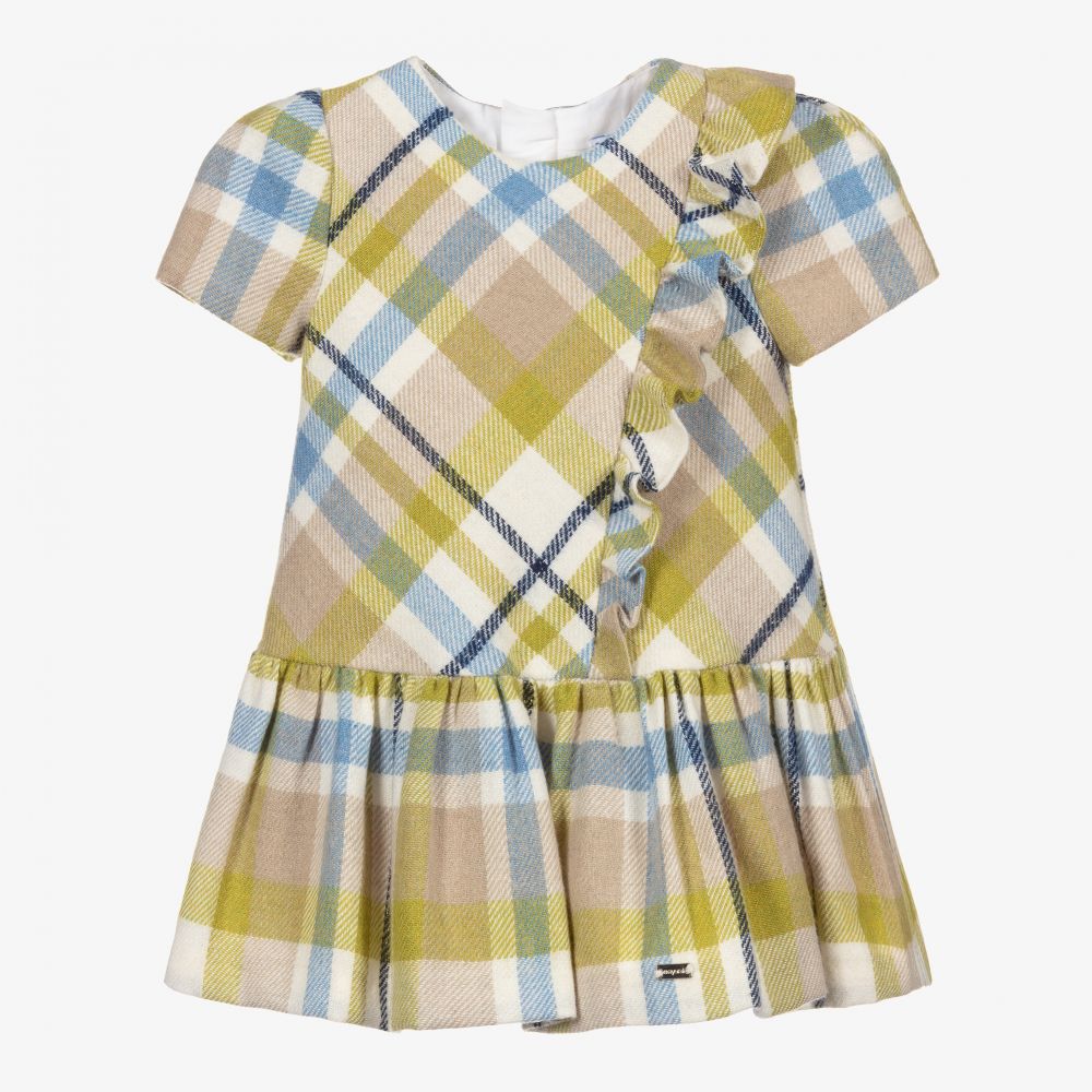 Mayoral - Girls Green & Blue Check Dress | Childrensalon