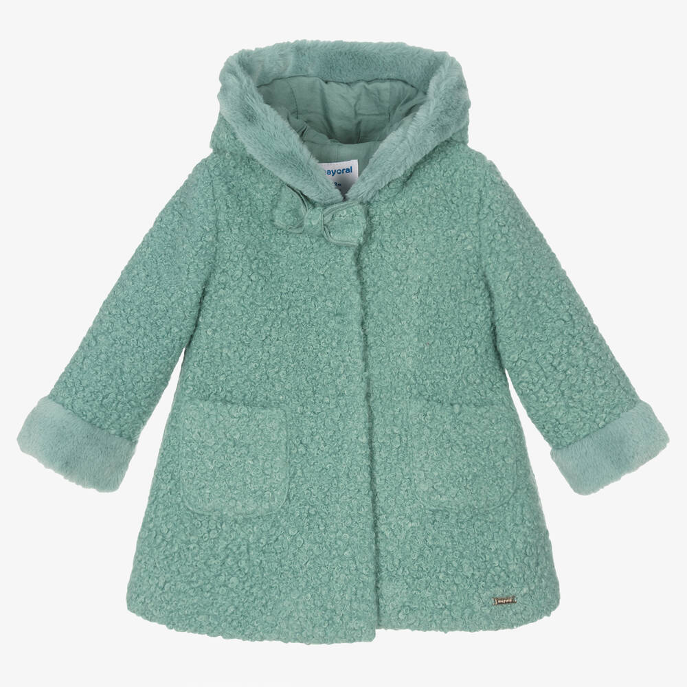 Mayoral - Girls Green Bouclé Coat | Childrensalon