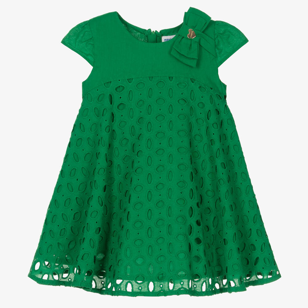 Mayoral - Зеленое платье с вышивкой английской гладью  | Childrensalon