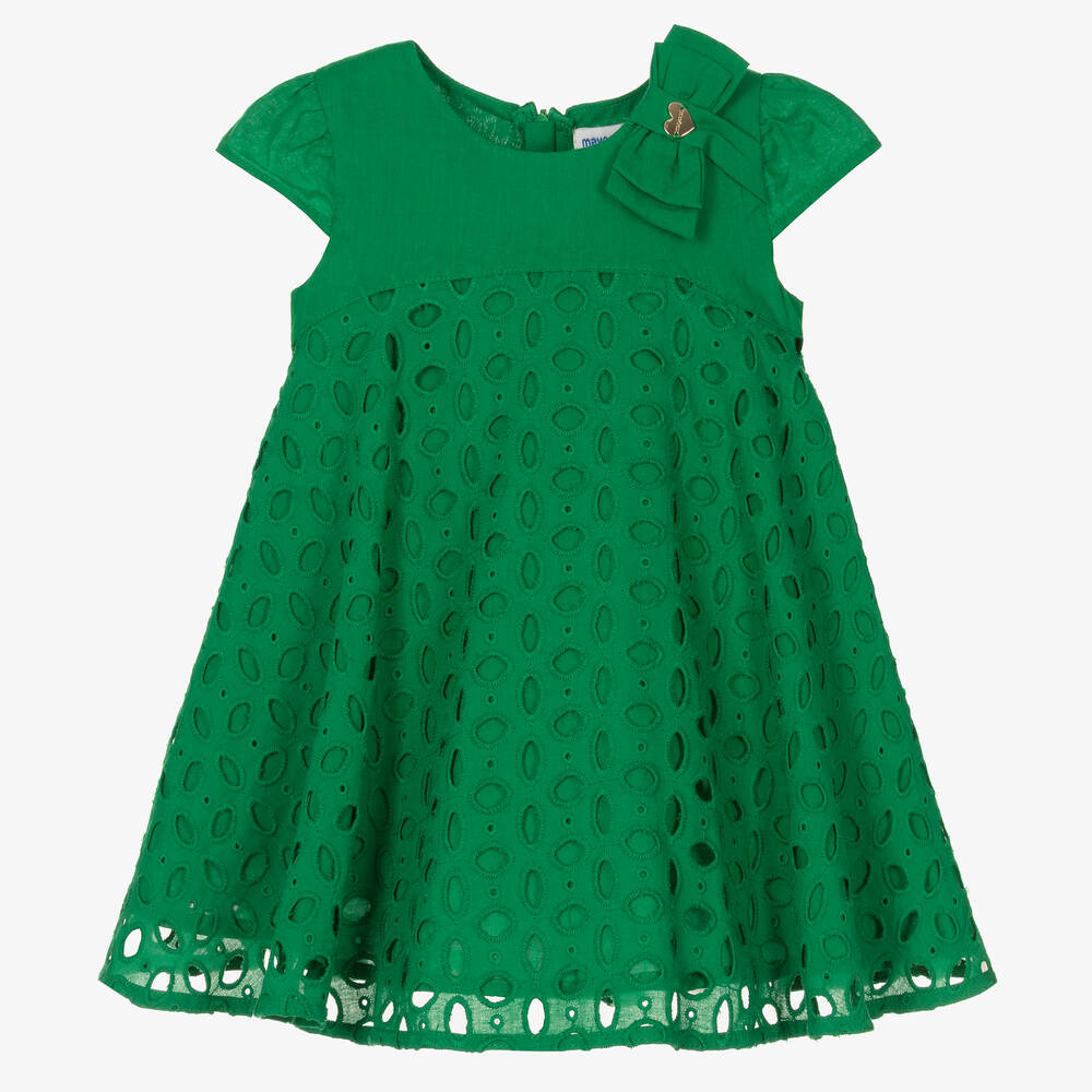 Mayoral-Girls Green Broderie Anglaise Dress  | Childrensalon Outlet