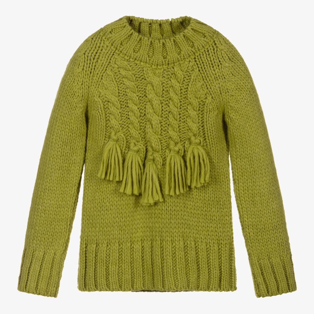 Mayoral - Girls Green Cable Knit Sweater | Childrensalon
