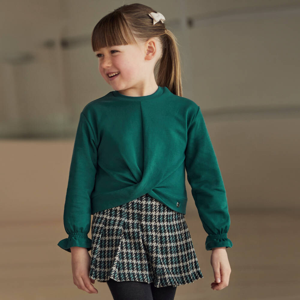 Mayoral-Girls Green Check Skort Outfit | Childrensalon Outlet