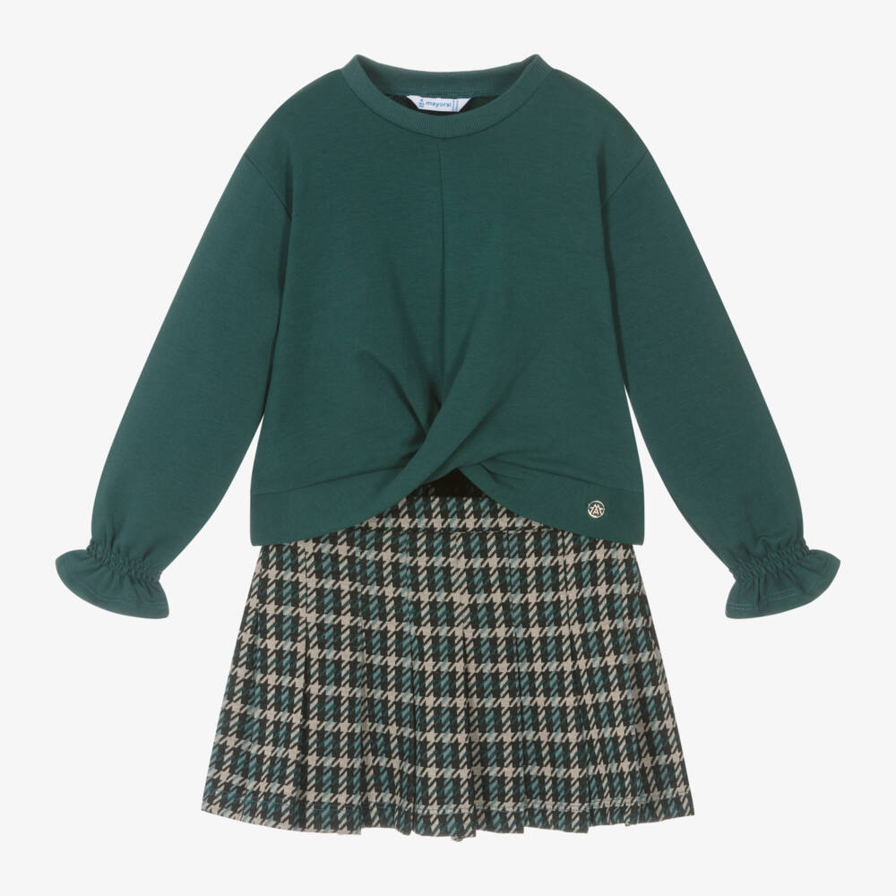 Mayoral-Girls Green Check Skort Outfit | Childrensalon Outlet
