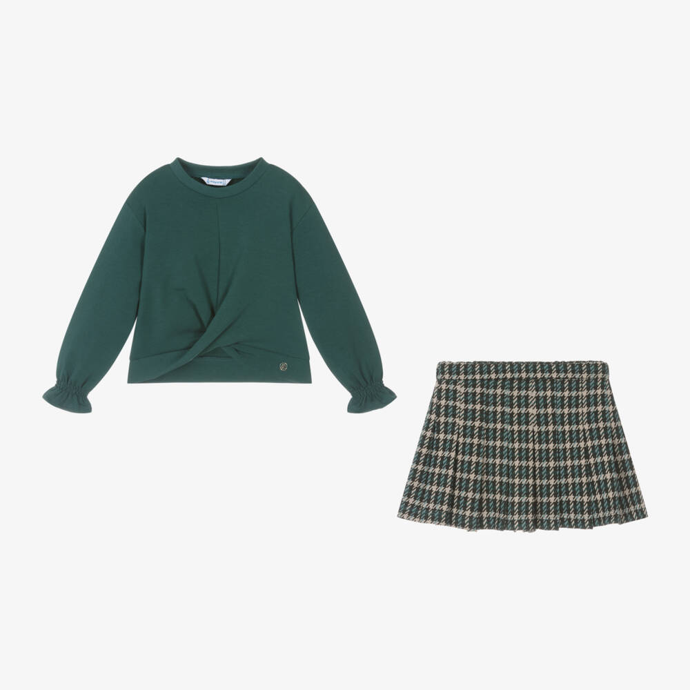Mayoral-Girls Green Check Skort Outfit | Childrensalon Outlet