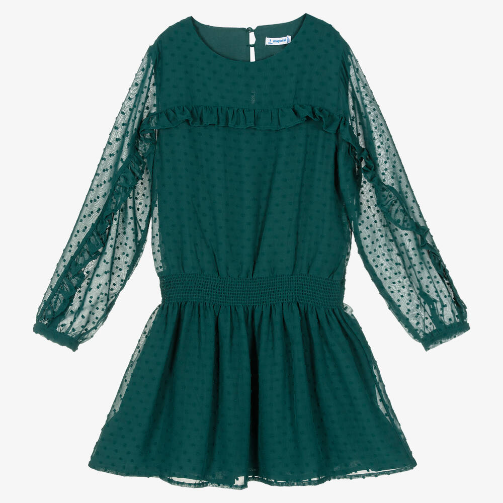 Mayoral - Girls Green Chiffon Dress | Childrensalon